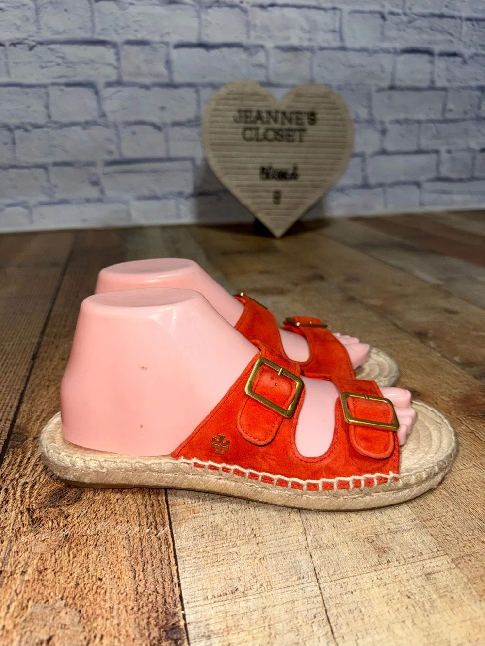 Tory Burch Two Band Flat Espadrille Suede Slide Sandal in Bright Samba 7.5